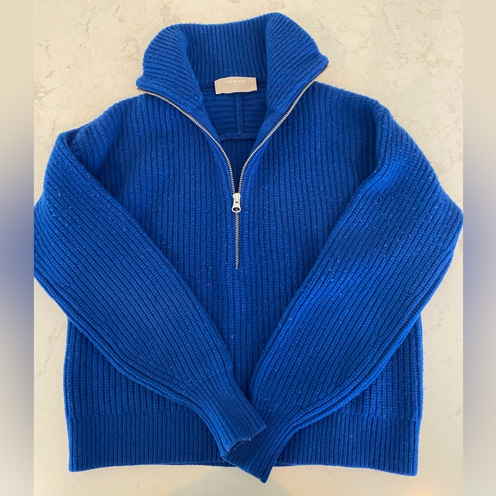 Everlane Felted Merino Half-Zip Sweater, X-Small, Dark Azure